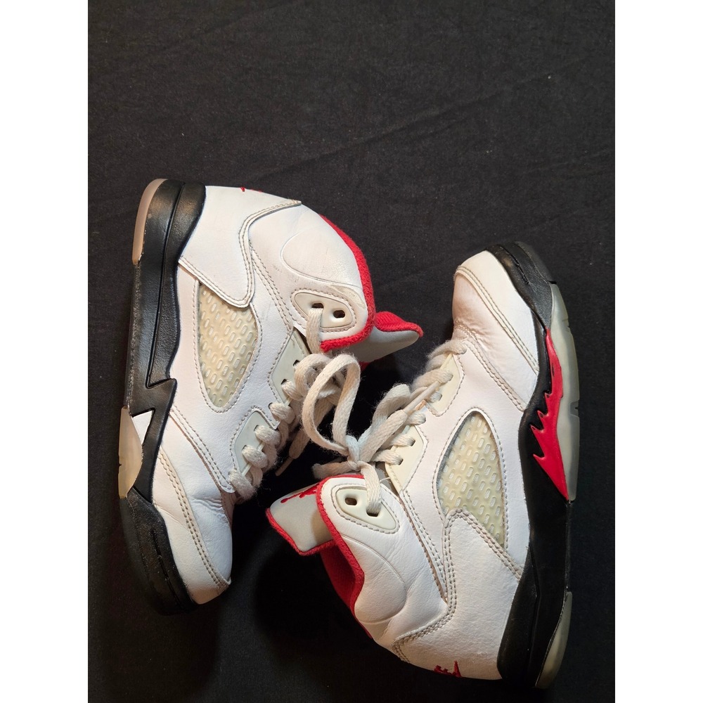 Air Jordan 5 Retro White Fire Red Silver Toddler Sneakers Shoes Size‎ 12C